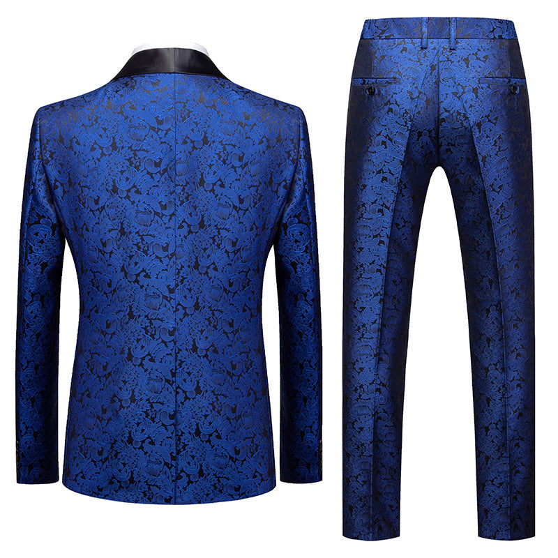 Mens 2-Piece Shawl Lapel Jacuard Royal Blue Tuxedo