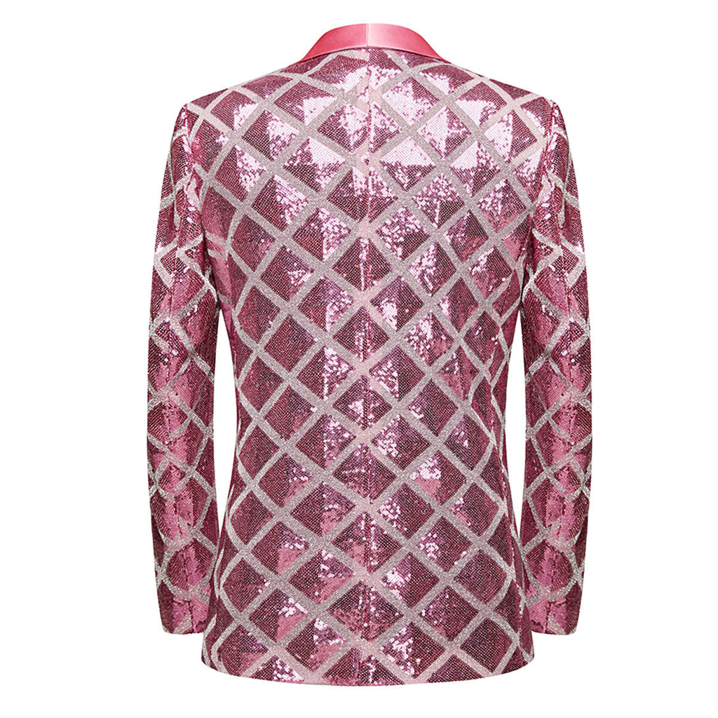 Men's Shimmering Argyle Pattern Pink Tuxedo Jacket