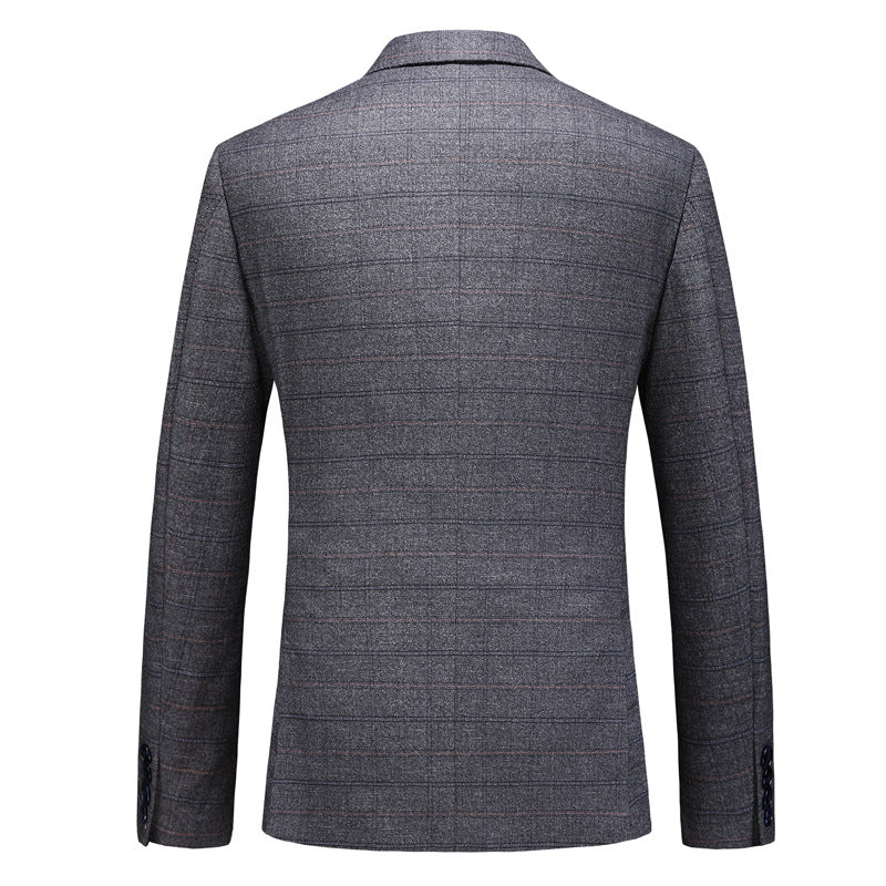 Men’s 3-Piece Subtile Geometric Grid Style Dark Gray Suit