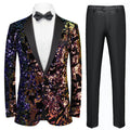 Men's Fashion Full Sequin Embroidered Dark Purple and Black Blazer