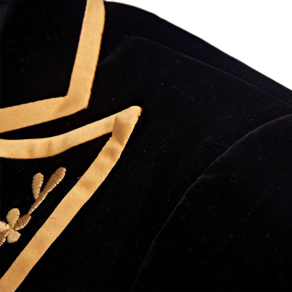 Men's Gold Embroidered Peak Lapel Black Velvet Dinner Jacket