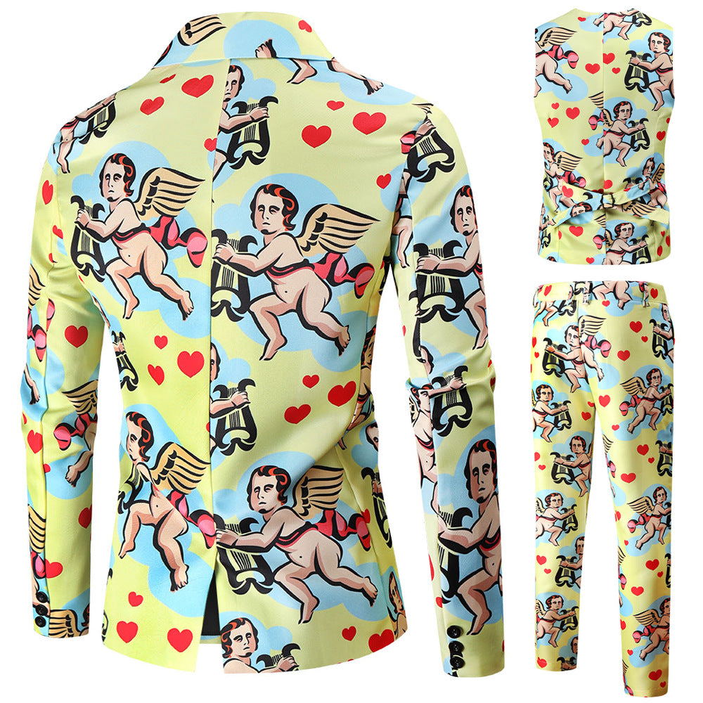 Men's Valentine's Day Theme Printed Suit 3-Piece 4 Color