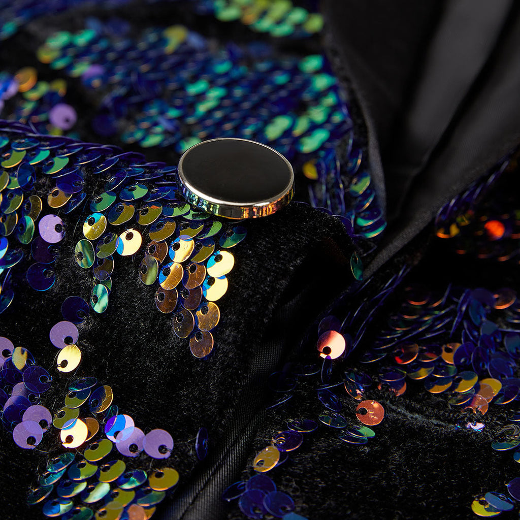 Men's Fashion Full Sequin Embroidered Dark Purple and Black Blazer