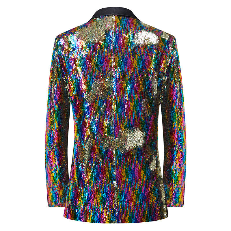 Men's Shawl Lapel Full Sequin Rainbow Tuxedo Jacket