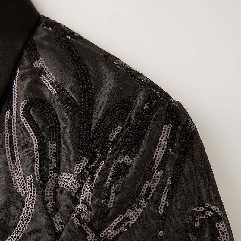 Men's Shawl Lapel Subtile Sequin Embroidery Black Tuxedo
