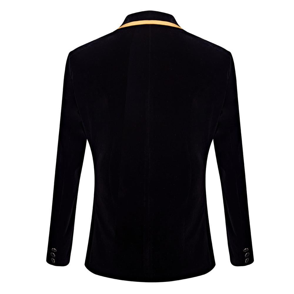 Men's Gold Embroidered Peak Lapel Black Velvet Dinner Jacket