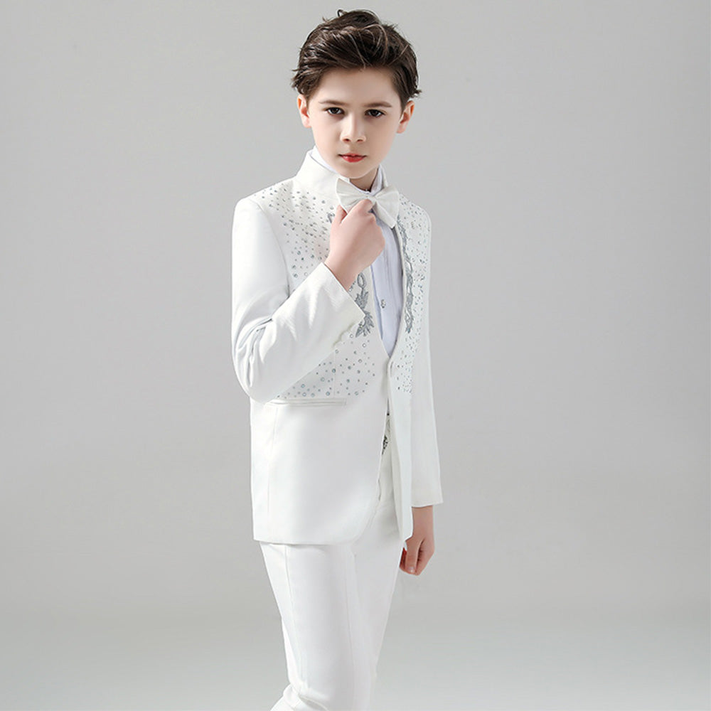 Boy's 2-Piece Suit Sequin White Tuxedo