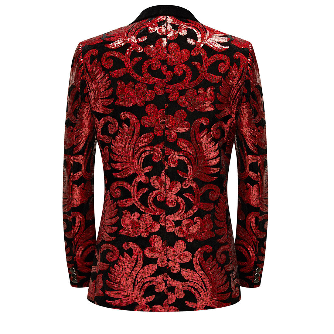 Men's Fashion Floral Velvet Sequin Jacket Red Tuxedo
