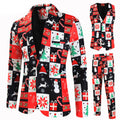 Men's 3-Piece Christmas Element Printed Red Suit