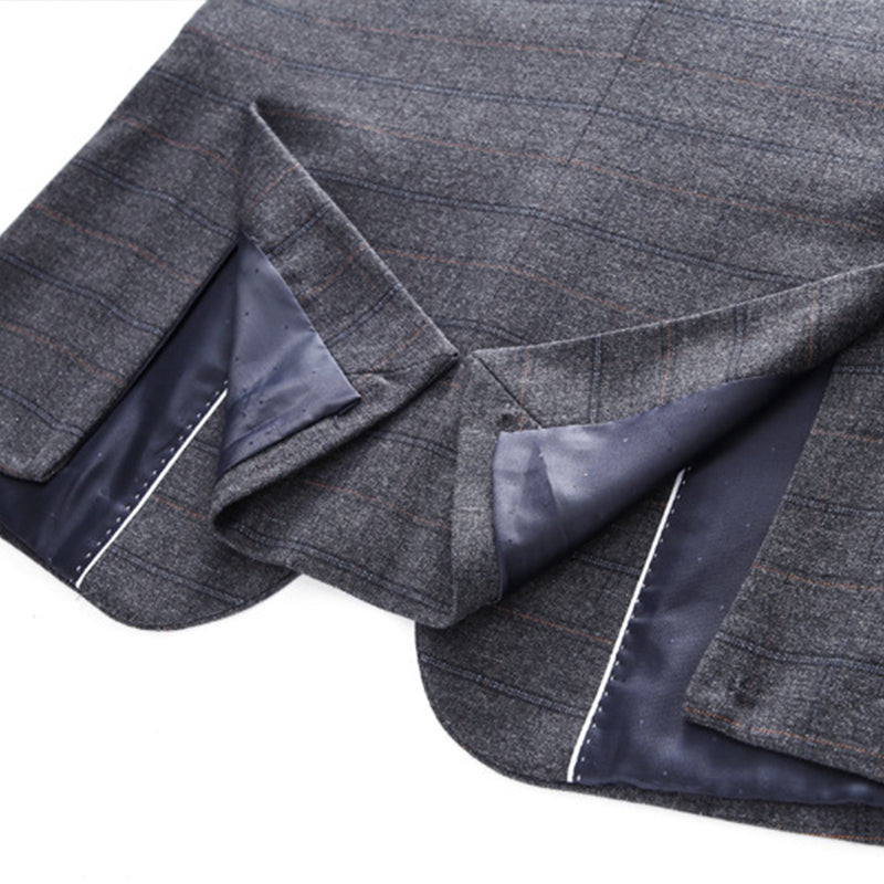 Men’s 3-Piece Subtile Geometric Grid Style Dark Gray Suit
