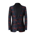 Men's Jacquard Embroidered Textured Burgundy Digital Print Navy Blue Tuxedo Jacket