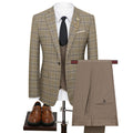 Men's 3-Piece One Button Fashionable Plaid Brown Suit