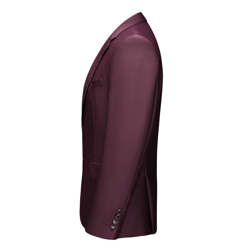 Men’s 3-Piece Two Button Classic Style Burgundy Business Suit