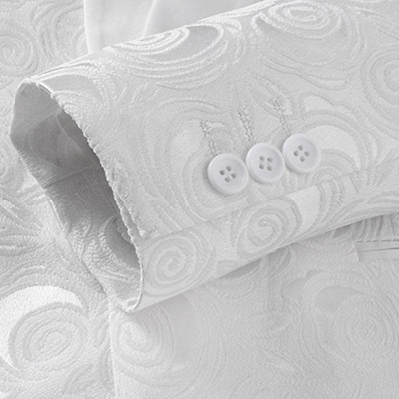 Men's 3-Piece White Rose Embroidery Shawl Lapel Wedding Suit