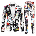 Men's 2-Piece Fashion Portrait Graffiti Print Casual Suit