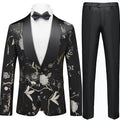 Men's 2-Piece Golden Birdsong Forest Embroidery Shawl Collar Suit