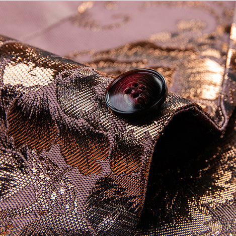 Men's Notched Lapel One Button Jacquard Brown Tuxedo