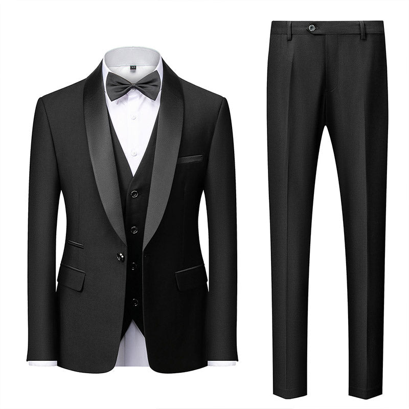 Men's 3-Piece Classic Groom Dresses Elegant Black Groomsmen Suit