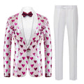 Men's Rosy Hearts Design Full Sequin White Tuxedo Jacket