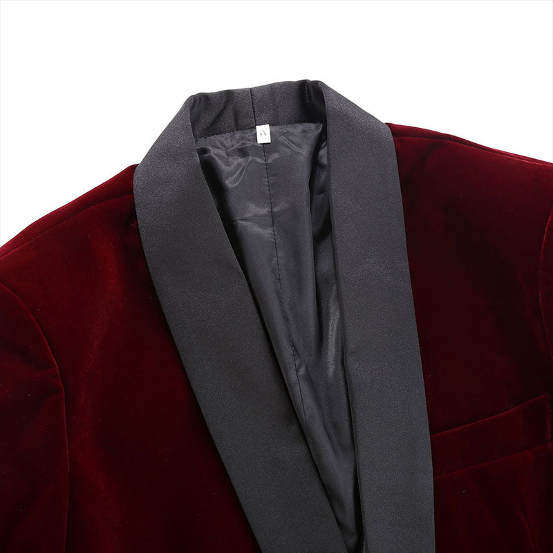 Men's Shawl Lapel Burgundy Velvet Tuxedo