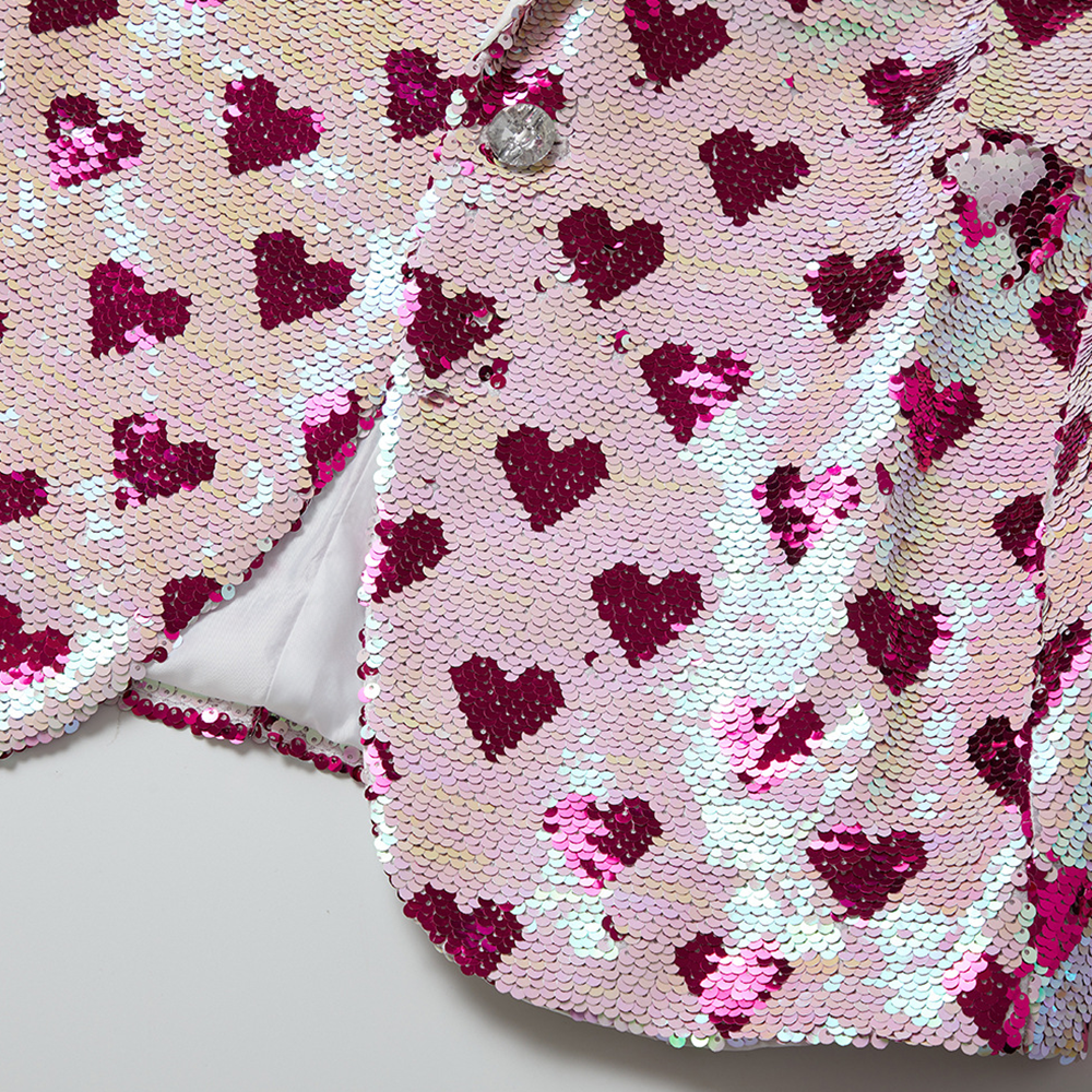 Men's Rosy Hearts Design Full Sequin White Tuxedo Jacket