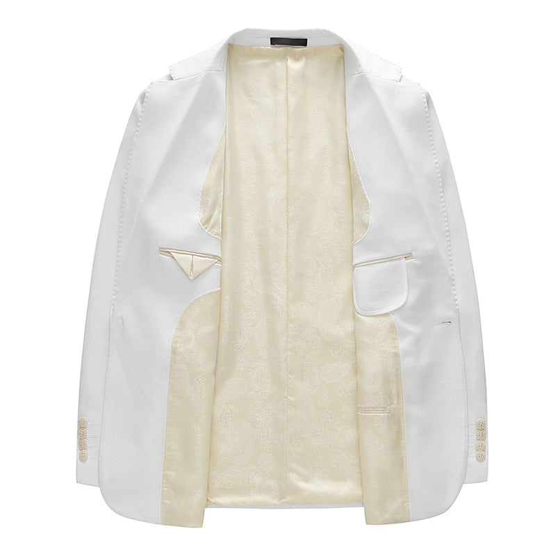 Men's 3-Piece One Button Solid White wedding Suit