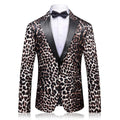 Men's Peak Lapel Leopard Print Peak Lapel Black Blazer