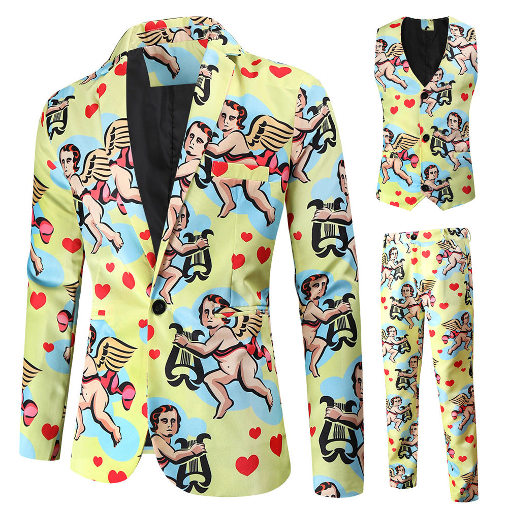 Men's Valentine's Day Theme Printed Suit 3-Piece 4 Color