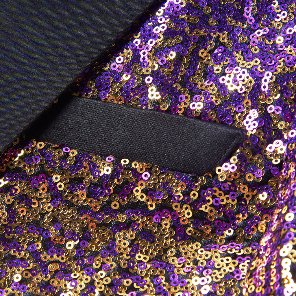 Men's Shimmering Gradient Sequin Tuxedo Jacket Gold Purple