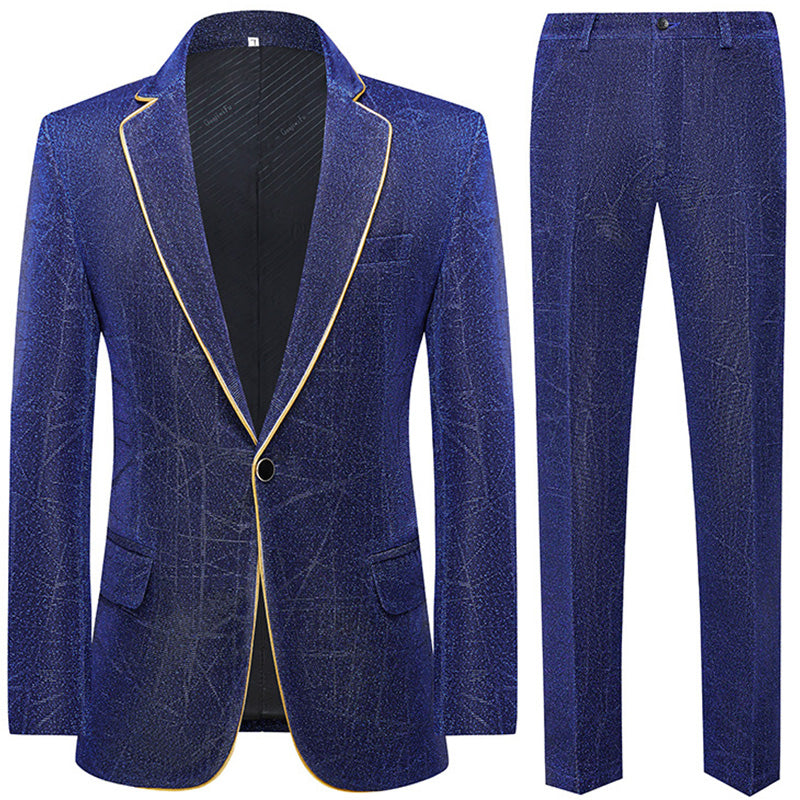 Men's 2-Piece Navy Blue Tuxedo Duo with Golden Trim