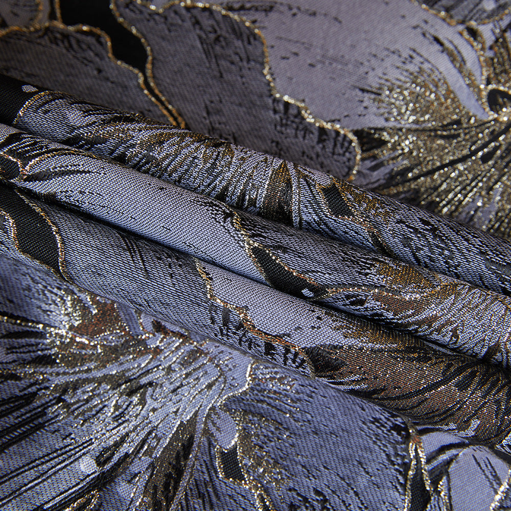 Men's Black Shawl Collar Floral Embroidery Silver Tuxedo