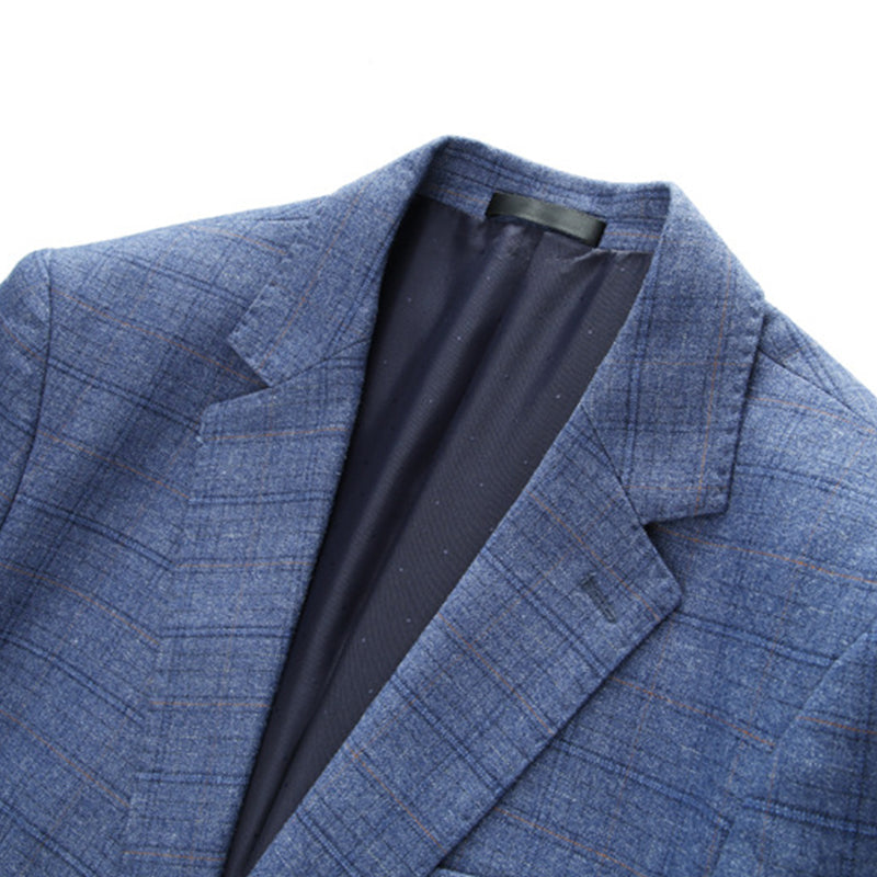 Men’s 3-Piece Subtile Geometric Grid Style Grayish Blue Suit