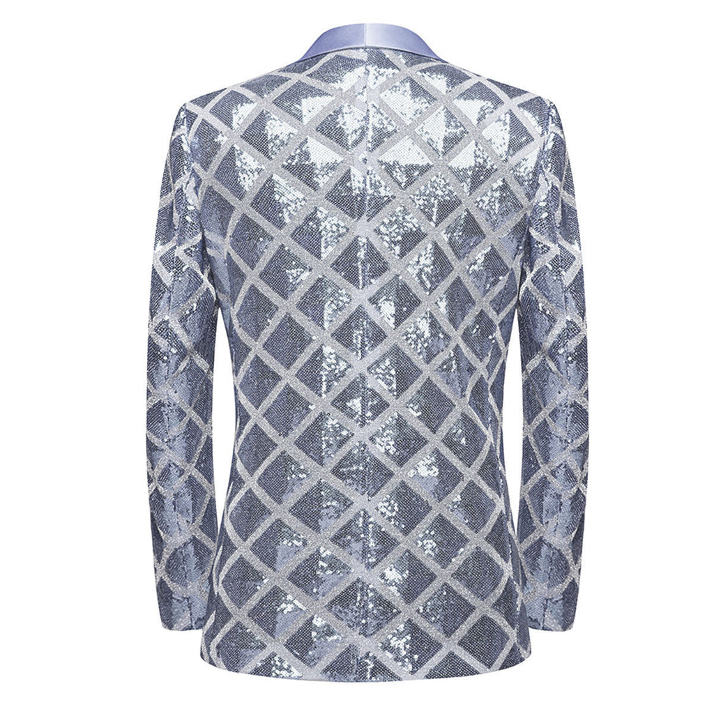 Men's Shimmering Argyle Pattern Silver Tuxedo Jacket