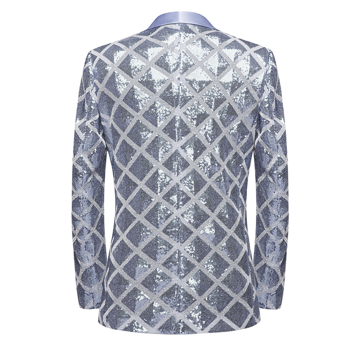 Men's Shimmering Argyle Pattern Silver Tuxedo Jacket