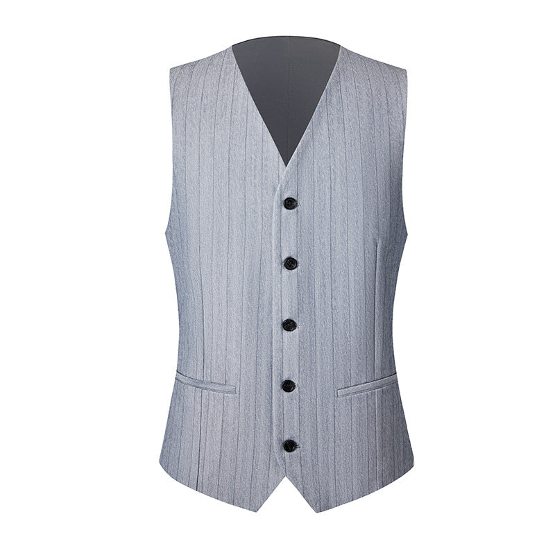 Men's 3-Piece Vertical Striped Pattern Stylish Light Gray Suit