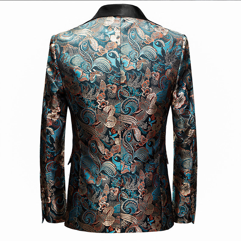 Men's Botanical Jacquard Peak Lapel Dark Teal Tuxedo