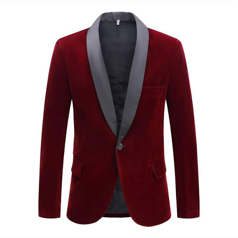 Men's Shawl Lapel Burgundy Velvet Tuxedo