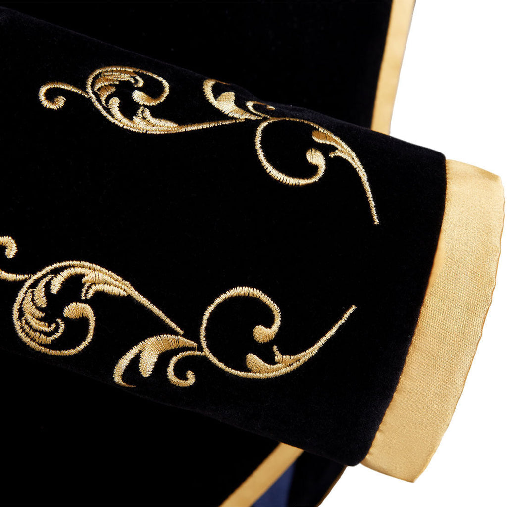 Men's Damask Embroidery Court Madarin Collar Black Jacket with Zipper