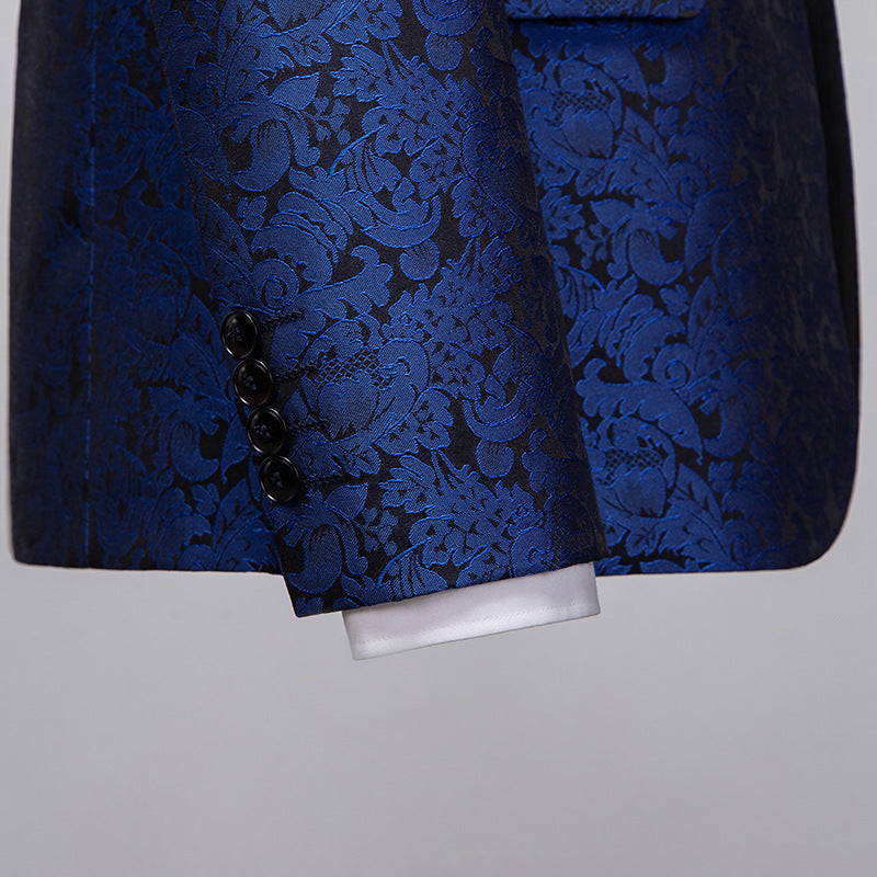 Mens 2-Piece Shawl Lapel Jacuard Royal Blue Tuxedo
