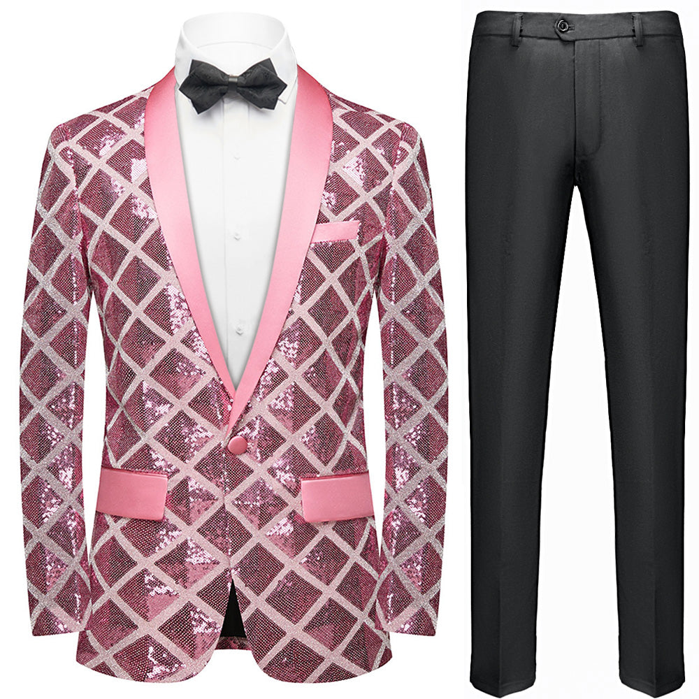 Men's Shimmering Argyle Pattern Pink Tuxedo Jacket