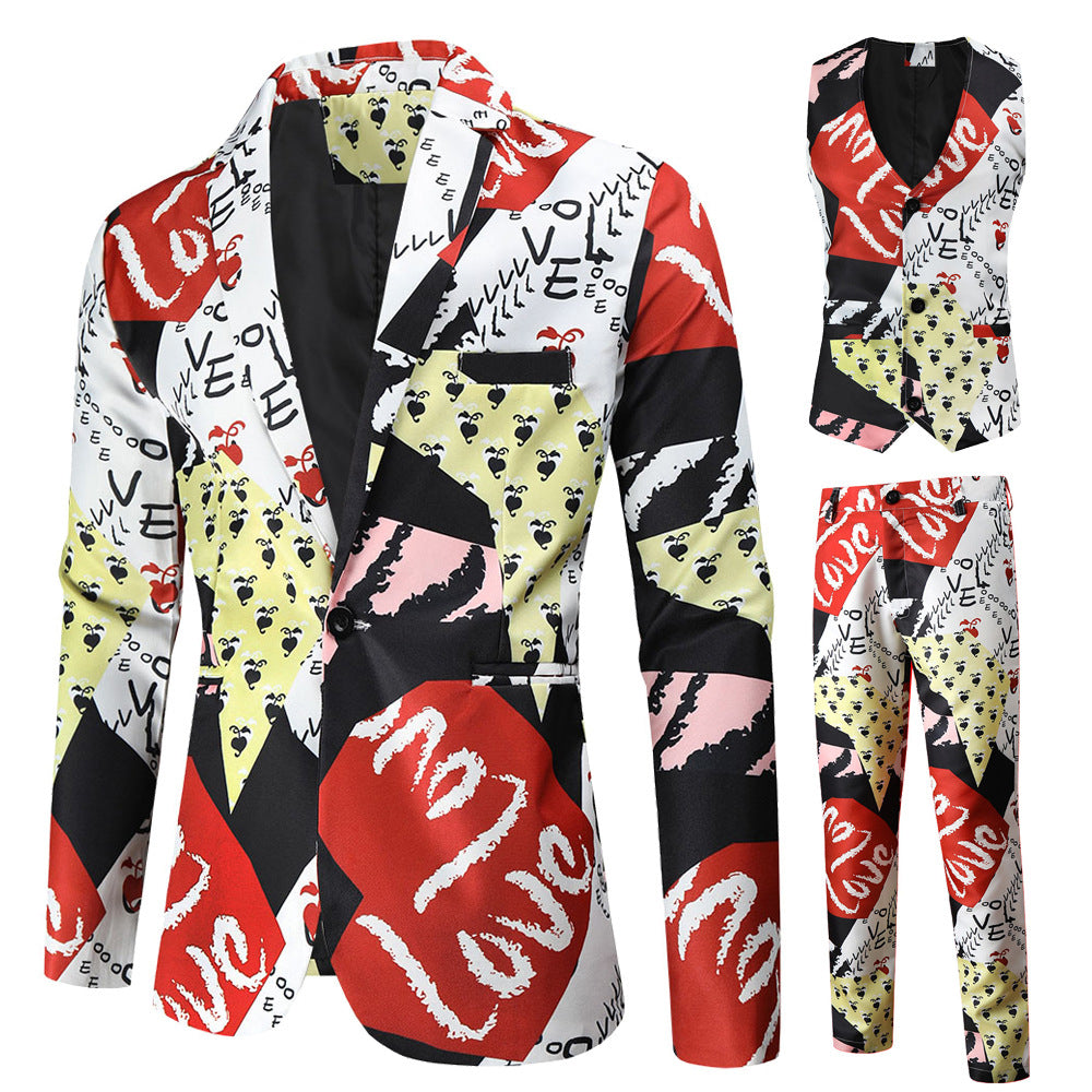 Men's Valentine's Day Theme Printed Suit 3-Piece 4 Color