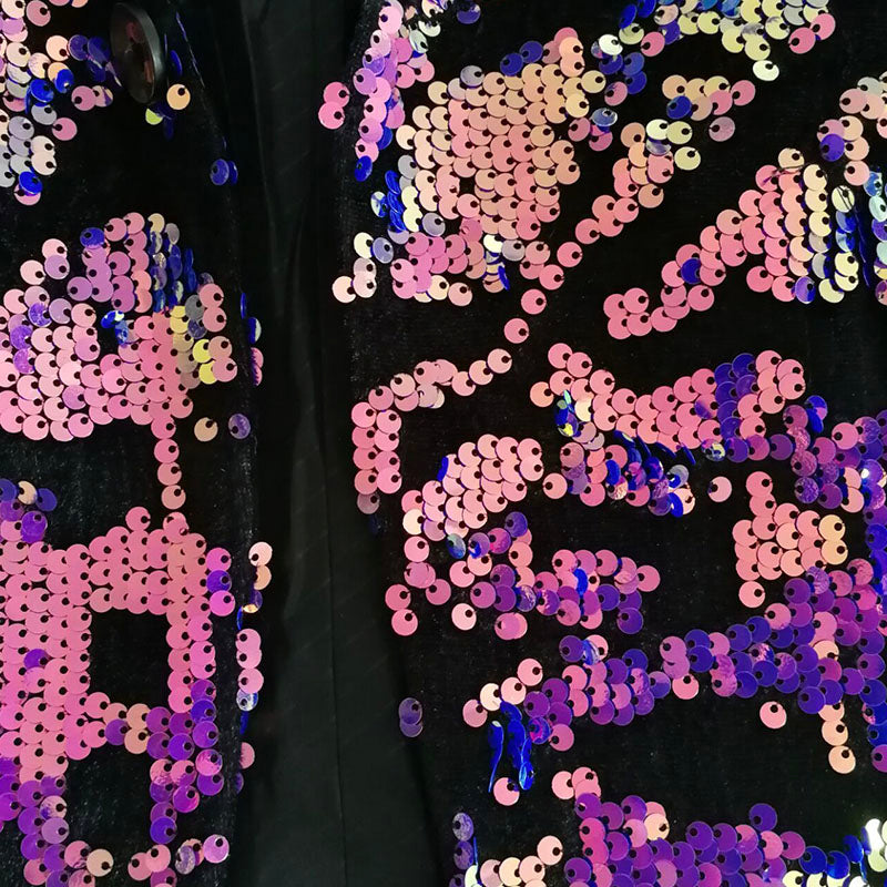 Men's Reversible Gradient Full Sequin Velvet Purple Tuxedo for Prom