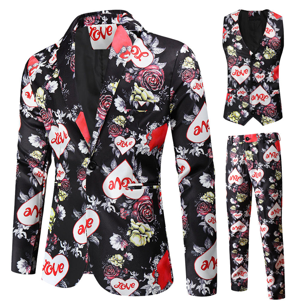 Men's Valentine's Day Theme Printed Suit 3-Piece 4 Color