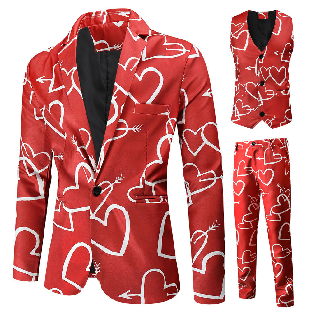 Men's Valentine's Day Theme Printed Suit 3-Piece 4 Color