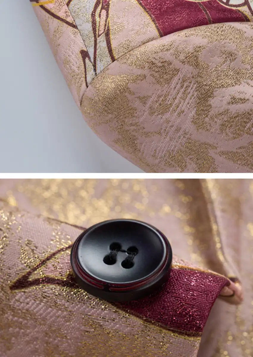 Men's Notched Lapel One-Button Slim Fit Floral Jacquard Pink Blazer