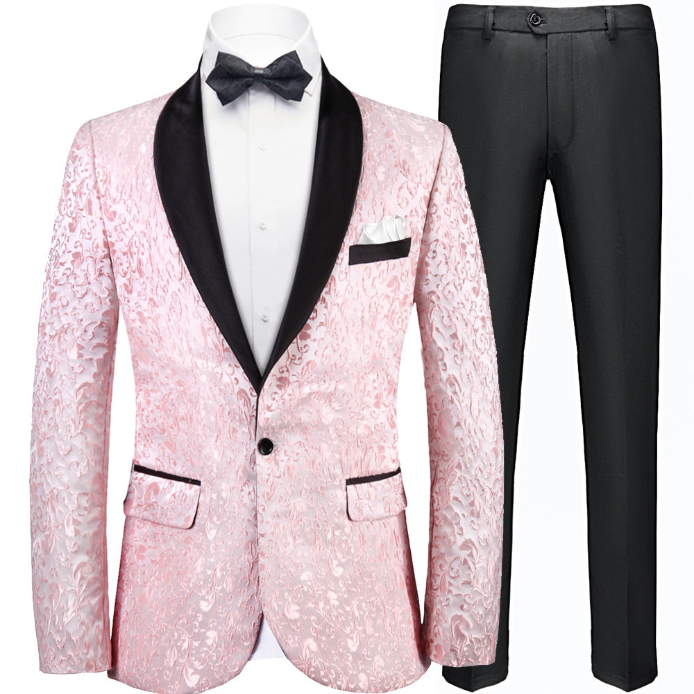 Men's 2-Piece Pink Jacquard Embroidery Paisley Tuxedo