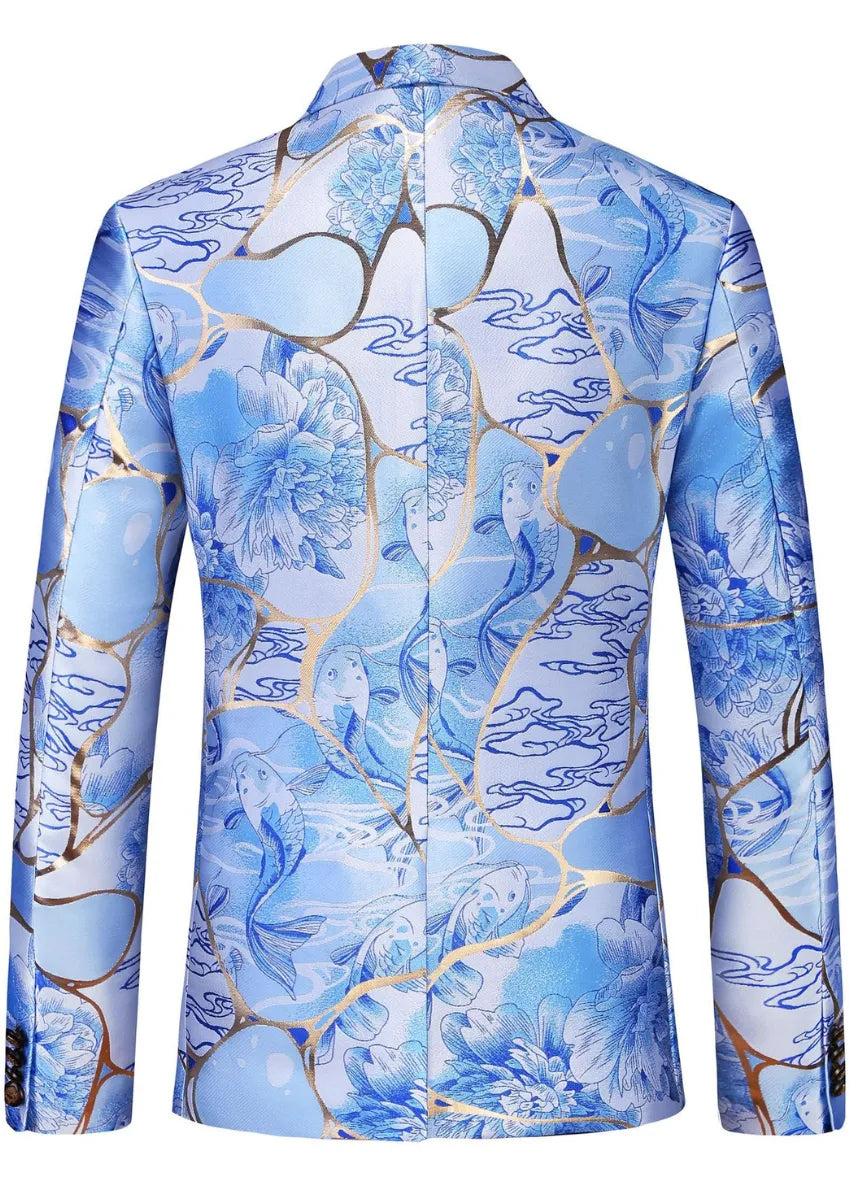 Men's Slim-Fit Floral Jacquard with Gold Accents Blue Blazer