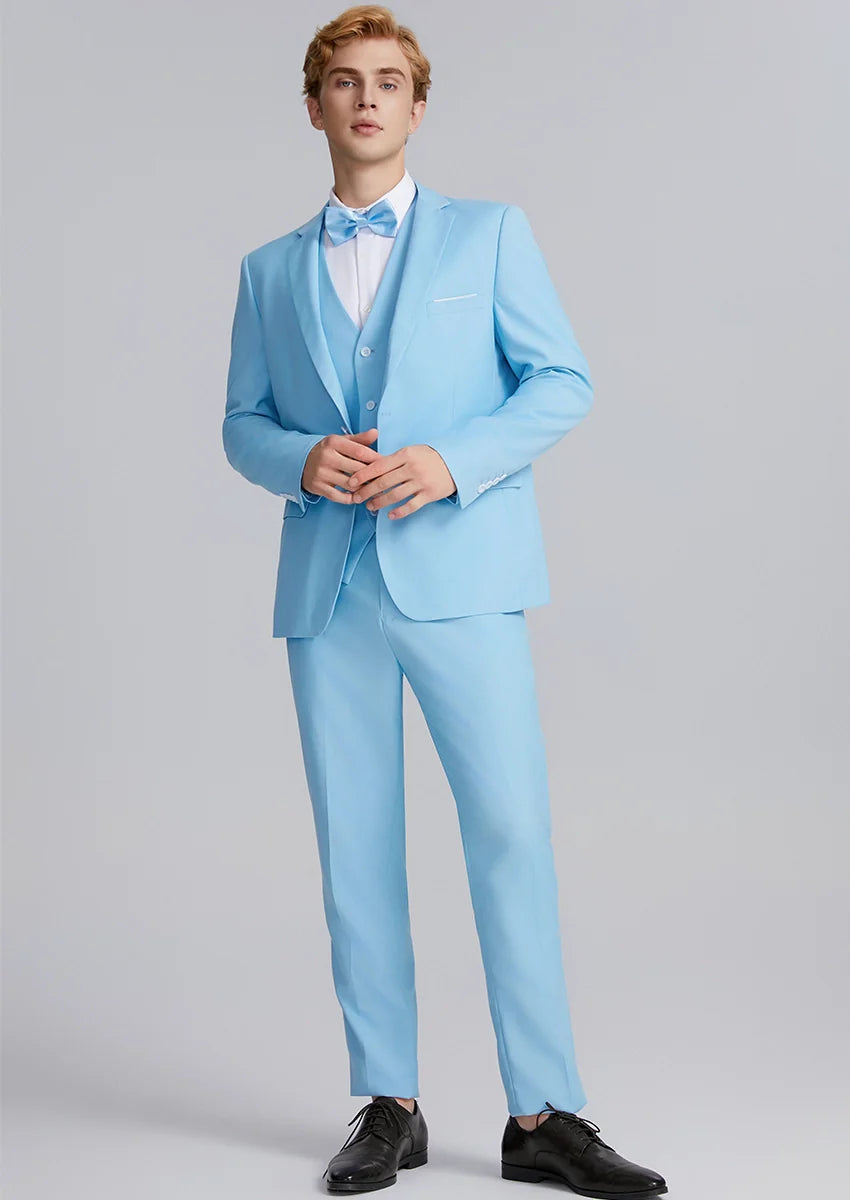 Men's 3-Piece Stylish Elegance Slim Fit Classic Light Blue Suit