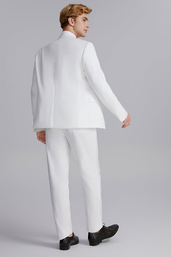Men's 3-Piece Two Button Solid White Wedding Suit