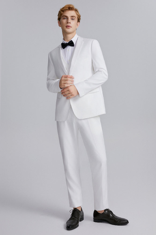 Men's 3-Piece Two Button Solid White Wedding Suit